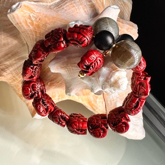 LABRADORITE + CINNABAR NATURAL CUFF BRACELET size 7” - Picture 3 of 13